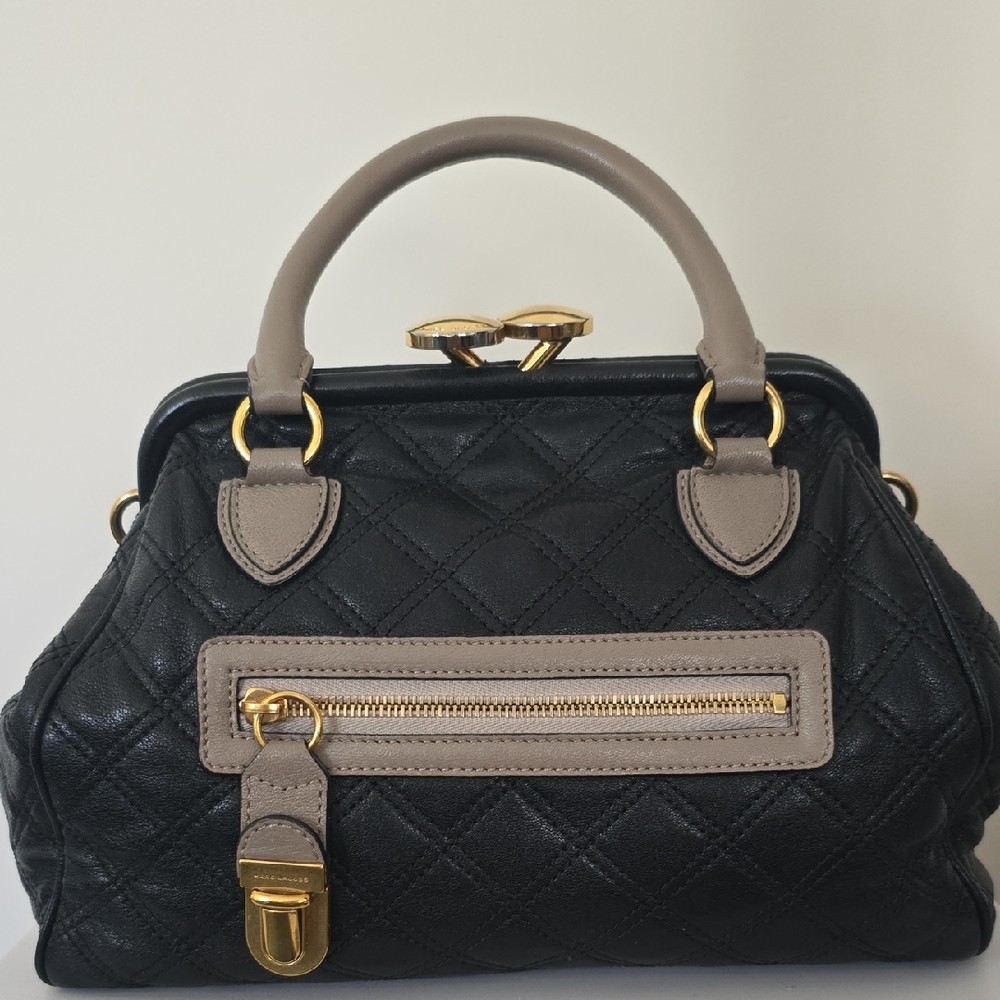 *Vintage* Marc Jacobs Mini Black Taupe Stam Satchel with Gold Hardware